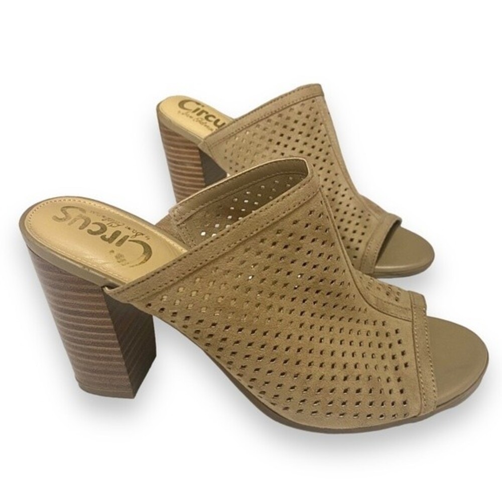 Circus by Sam Edelman | Estelle Perforated Tan Faux Suede Slip On Heels | Size 6